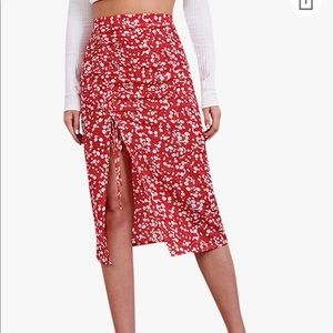 NEW SweatyRocks High Waist Boho Printed Side Split A-Line Midi Skirt